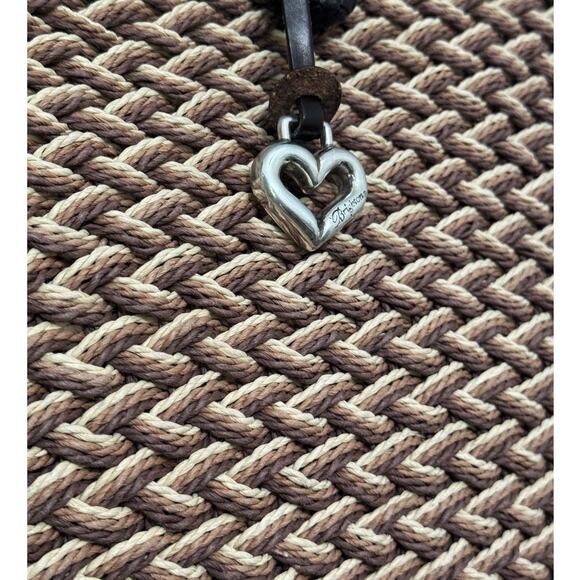 Brighton Raffia Woven Brown Leather Top Handle Bag with Charms - Picture 8 of 10